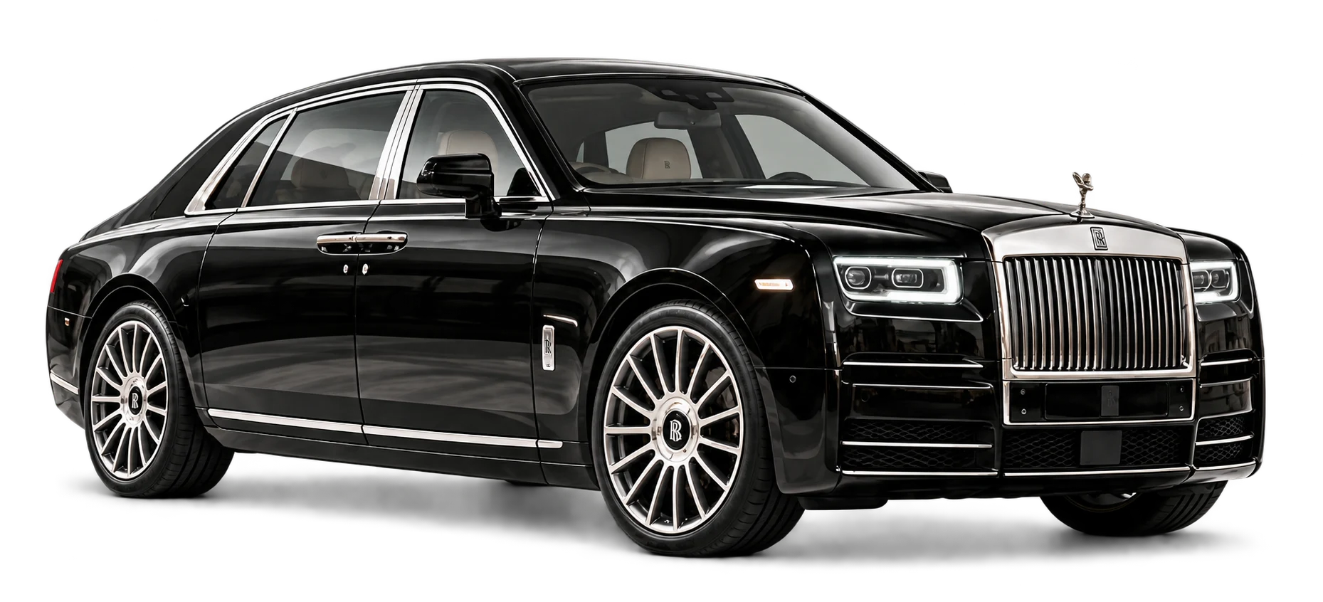 Black Rolls-Royce Phantom, front three-quarter view